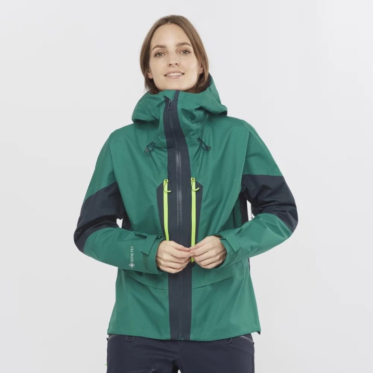 Green / Navy Salomon Outpeak GTX 3L Women\'s Shell Jackets | IE ML5074